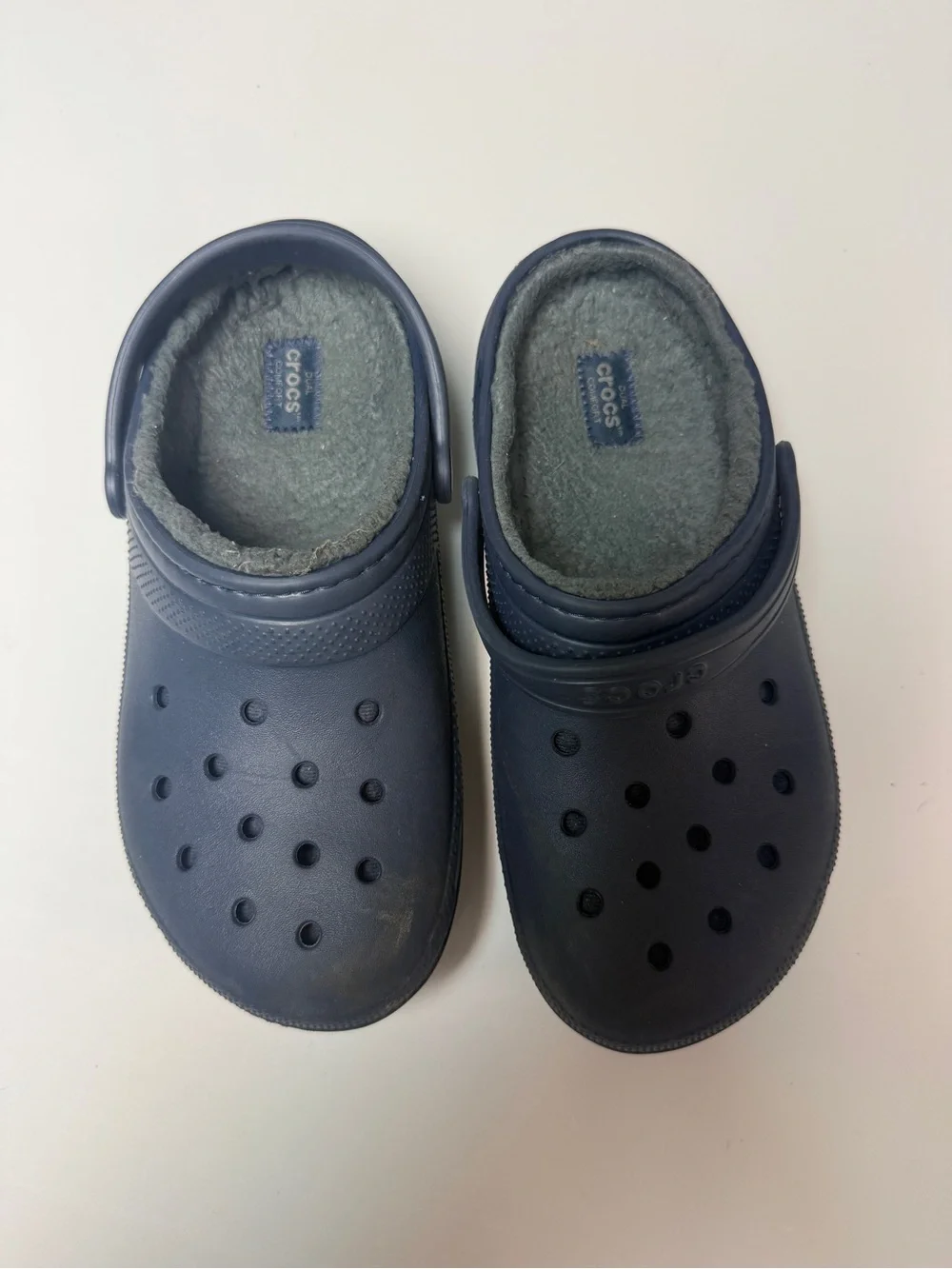 Crocs Classic Lined Clogs Navy Fleece Winter Slip On Shoes Kids J5